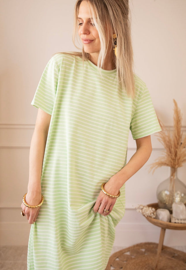 Sadie Stripe Lime/Beige - Maxi Jurk - ellemilla