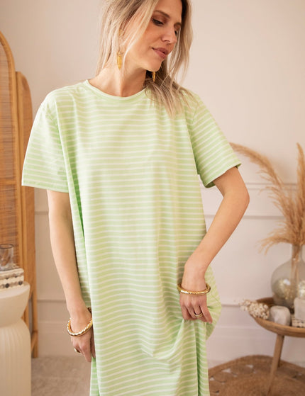 Sadie Stripe Lime/Beige - Maxi Jurk - ellemilla
