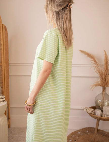 Sadie Stripe Lime/Beige - Maxi Jurk - ellemilla
