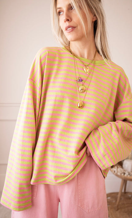 Sadie Stripe Lime/Pink - Longsleeve - ellemilla