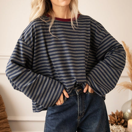 Sadie Stripe Navy/Grey/Burgundy - Longsleeve - ellemilla
