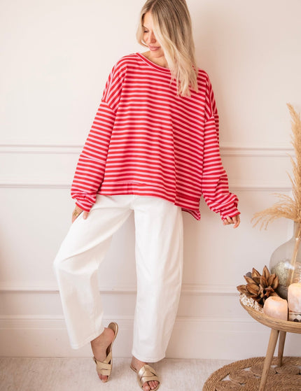 Sadie Stripe Pink/Red - Sweater - ellemilla