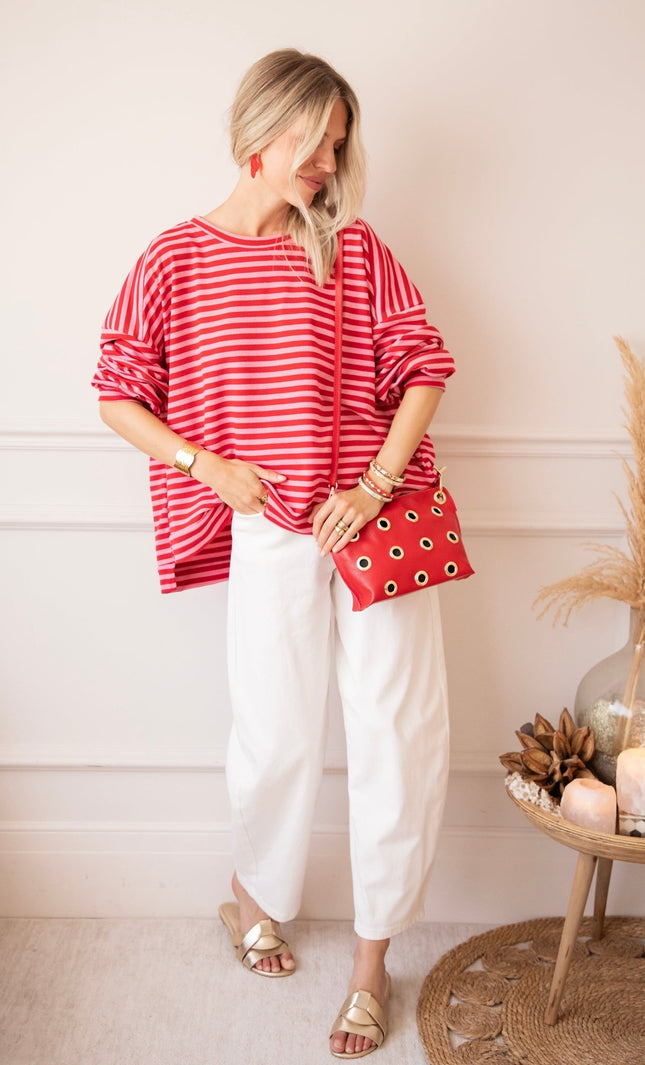 Sadie Stripe Pink/Red - Sweater - ellemilla