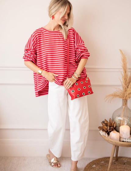 Sadie Stripe Pink/Red - Sweater - ellemilla