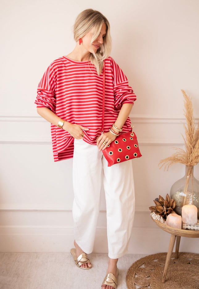 Sadie Stripe Pink/Red - Sweater - ellemilla