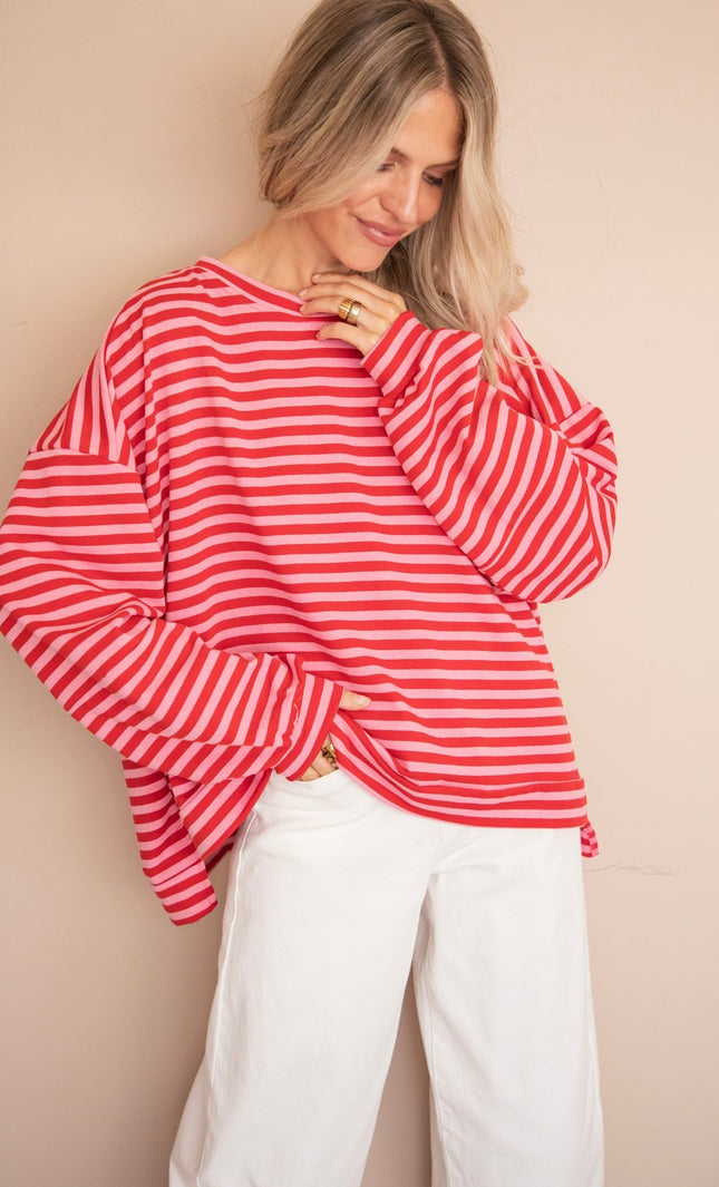 Sadie Stripe Pink/Red - Sweater - ellemilla