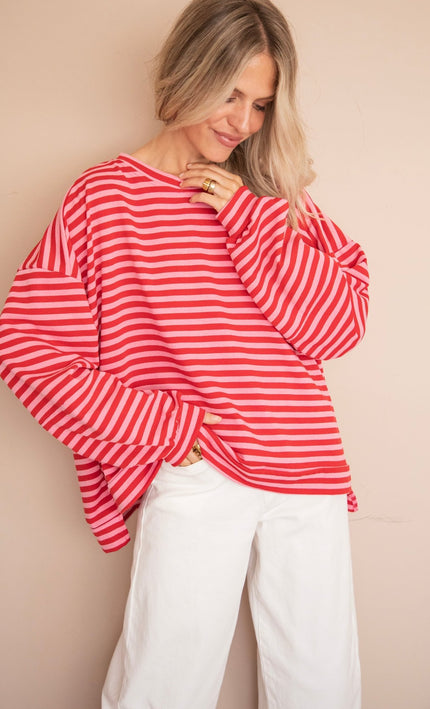 Sadie Stripe Pink/Red - Sweater - ellemilla