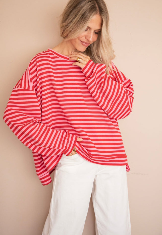Sadie Stripe Pink/Red - Sweater - ellemilla