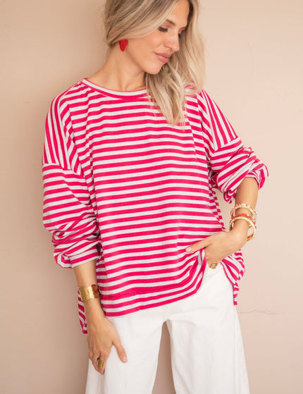 Sadie Stripe Soft Grey/Fuchsia - Sweater - ellemilla