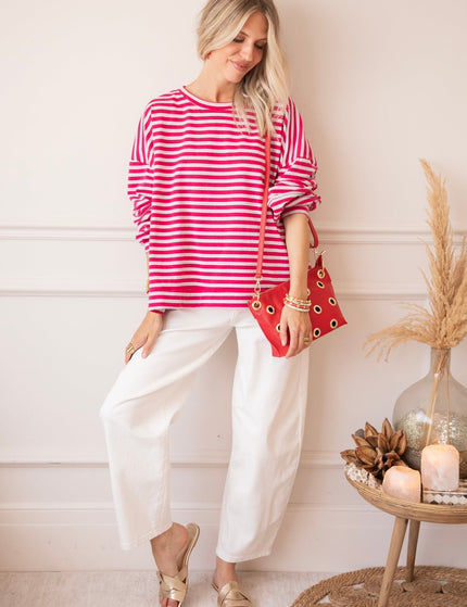 Sadie Stripe Soft Grey/Fuchsia - Sweater - ellemilla