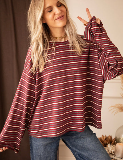 Sally Stripe Burgundy/Grey - Longsleeve - ellemilla