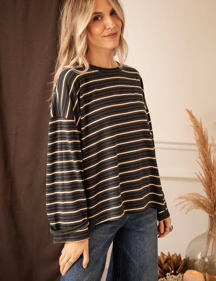 Sally Stripe Kaki/Navy - Longsleeve - ellemilla
