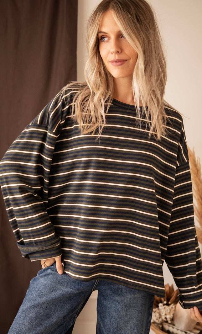 Sally Stripe Kaki/Navy - Longsleeve - ellemilla