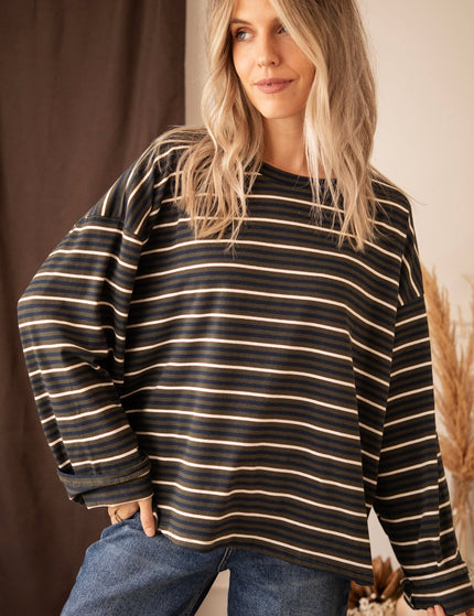 Sally Stripe Kaki/Navy - Longsleeve - ellemilla