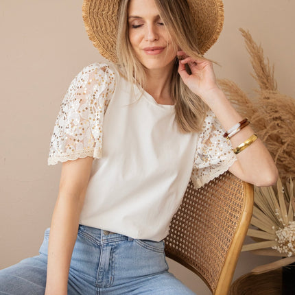 Sequin Sleeves White - T-Shirt - ellemilla