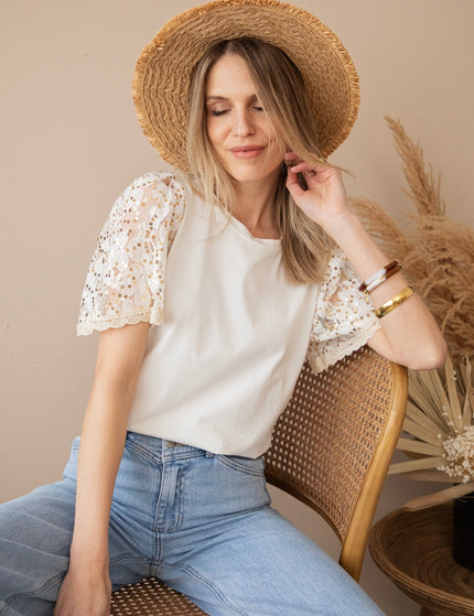 Sequin Sleeves White - T-Shirt - ellemilla