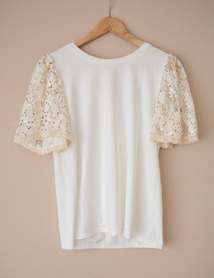 Sequin Sleeves White - T-Shirt - ellemilla