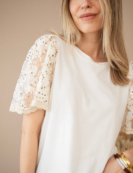 Sequin Sleeves White - T-Shirt - ellemilla