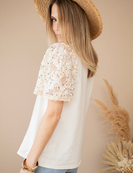 Sequin Sleeves White - T-Shirt - ellemilla