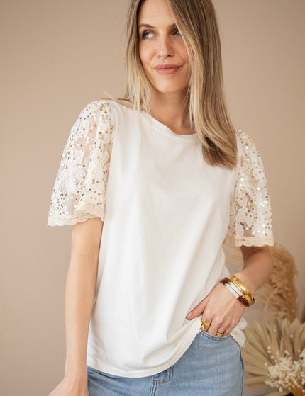 Sequin Sleeves White - T-Shirt - ellemilla