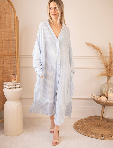 Serene Stripes Soft Blue - Maxi Jurk - ellemilla