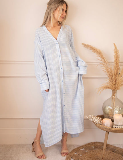 Serene Stripes Soft Blue - Maxi Jurk - ellemilla