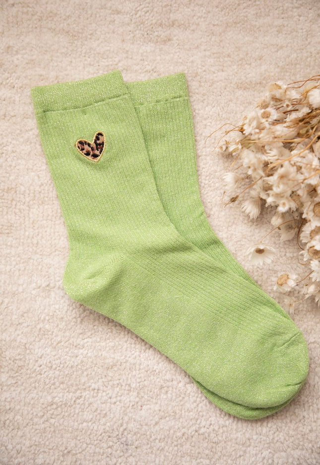Shiny Leopard Love Green - Sokken - ellemilla