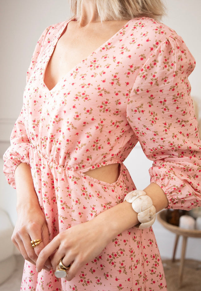 Side Bloom Pink - Maxi Jurk - ellemilla