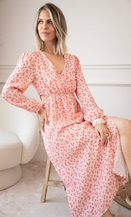 Side Bloom Pink - Maxi Jurk - ellemilla