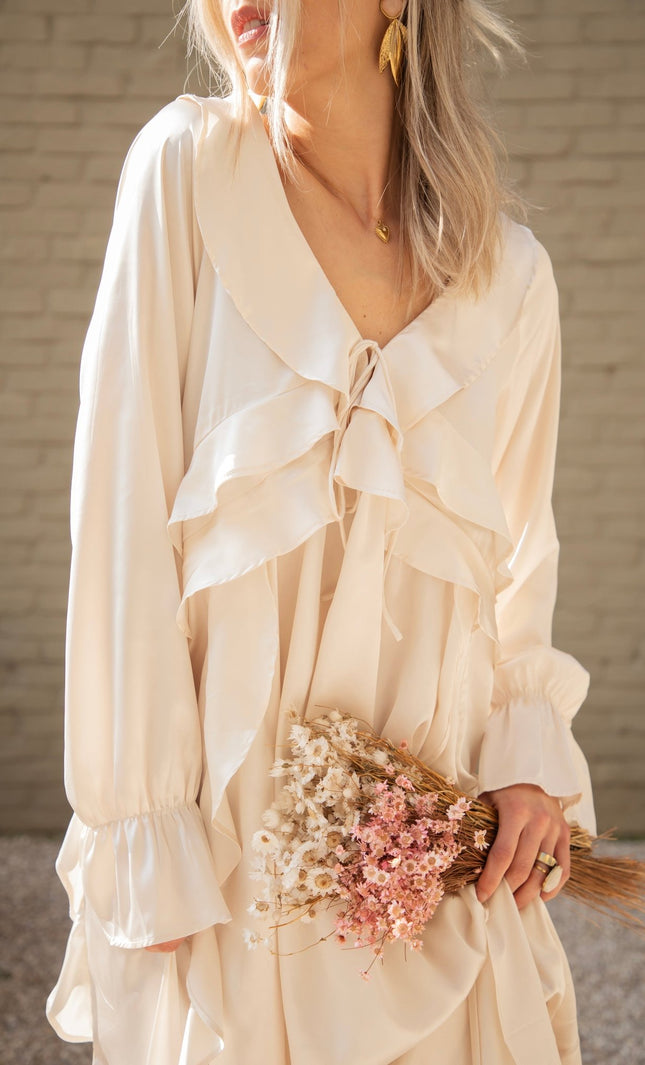 Sidona Satin Beige - Maxi Jurk - ellemilla