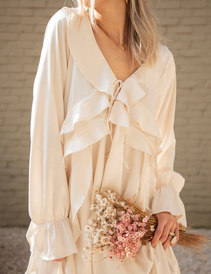 Sidona Satin Beige - Maxi Jurk - ellemilla
