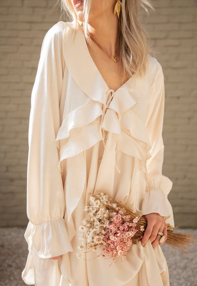 Sidona Satin Beige - Maxi Jurk - ellemilla