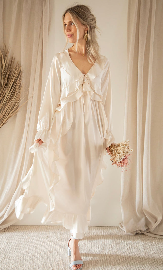 Sidona Satin Beige - Maxi Jurk - ellemilla
