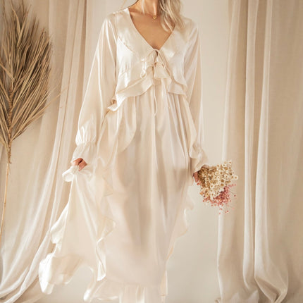 Sidona Satin Beige - Maxi Jurk - ellemilla