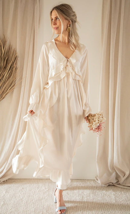 Sidona Satin Beige - Maxi Jurk - ellemilla