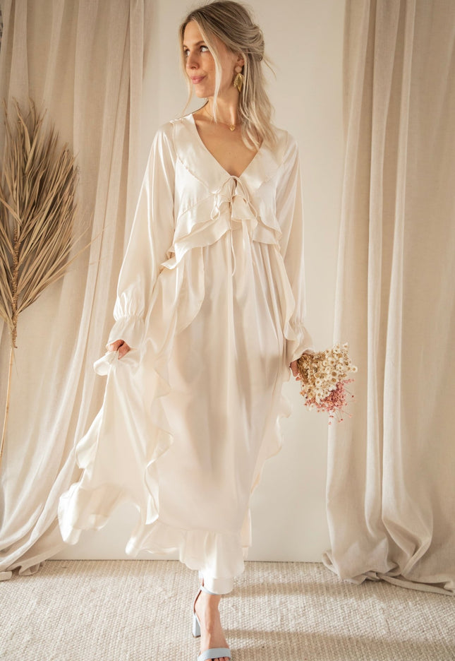 Sidona Satin Beige - Maxi Jurk - ellemilla