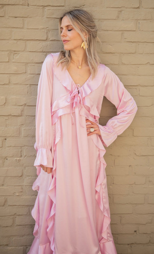 Sidona Satin Pink - Maxi Jurk - ellemilla