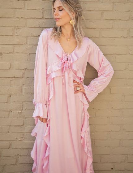 Sidona Satin Pink - Maxi Jurk - ellemilla
