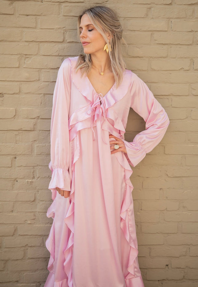 Sidona Satin Pink - Maxi Jurk - ellemilla