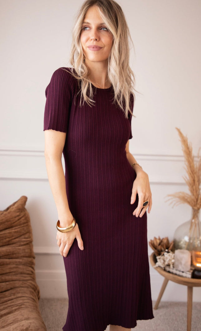 Sienna Ribbed Mulberry - Jurk - ellemilla