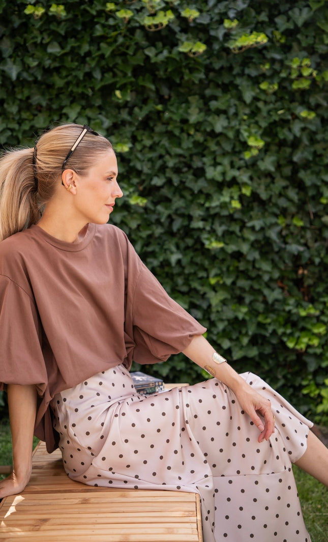 Silky Dots Beige/Kaki - Maxi Rok - ellemilla