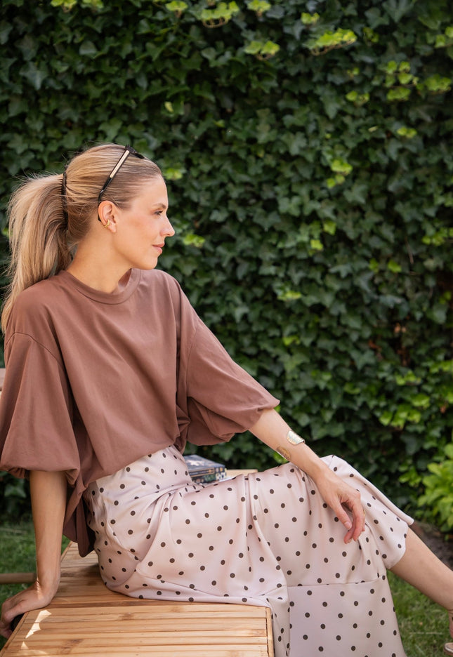 Silky Dots Beige/Kaki - Maxi Rok - ellemilla