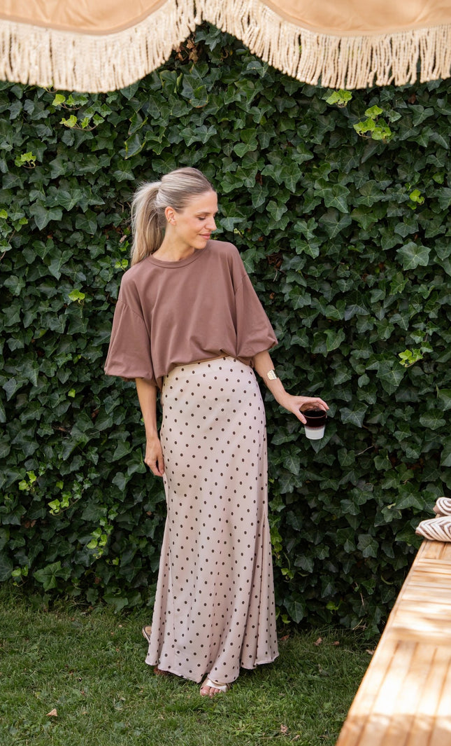Silky Dots Beige/Kaki - Maxi Rok - ellemilla