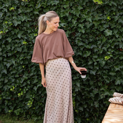 Silky Dots Beige/Kaki - Maxi Rok - ellemilla