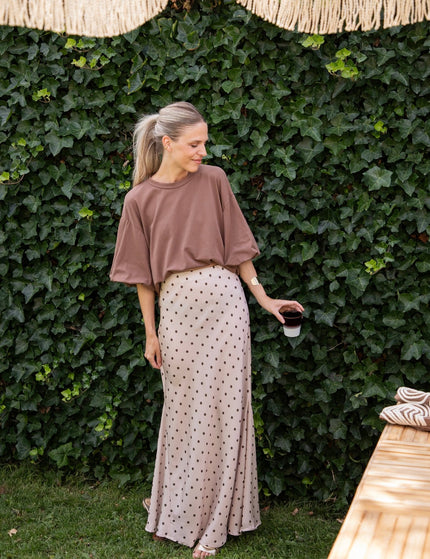 Silky Dots Beige/Kaki - Maxi Rok - ellemilla