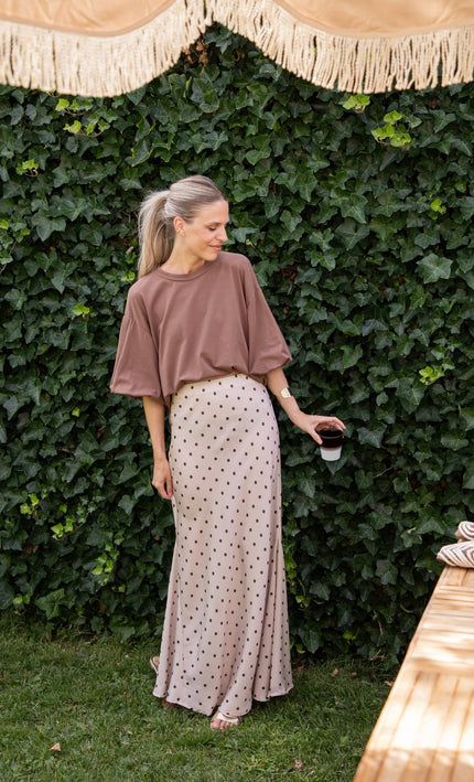 Silky Dots Beige/Kaki - Maxi Rok - ellemilla