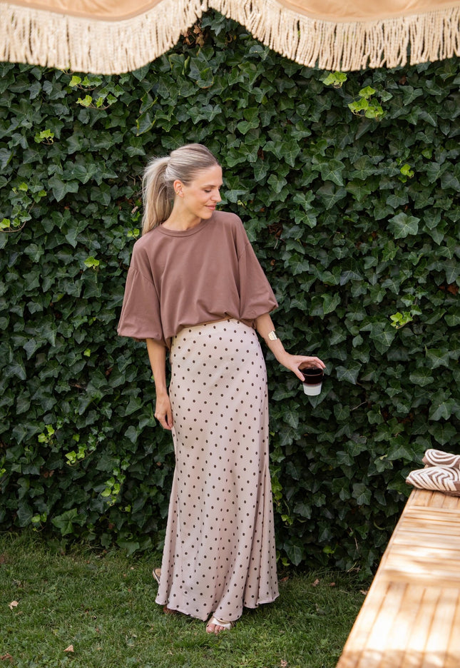 Silky Dots Beige/Kaki - Maxi Rok - ellemilla