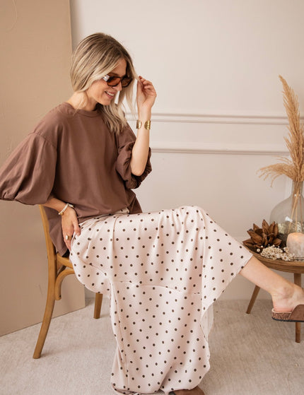 Silky Dots Beige/Kaki - Maxi Rok - ellemilla