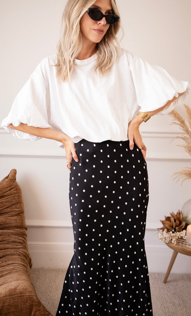 Silky Dots Black/Off White - Maxi Rok - ellemilla