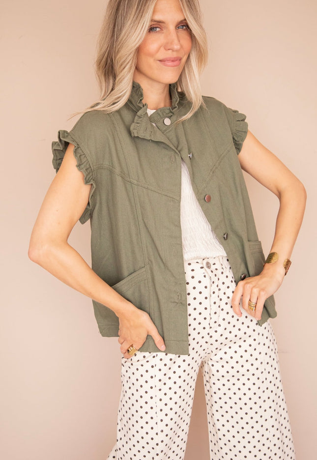 Sleeveless Ruches Kaki - Jacket - ellemilla